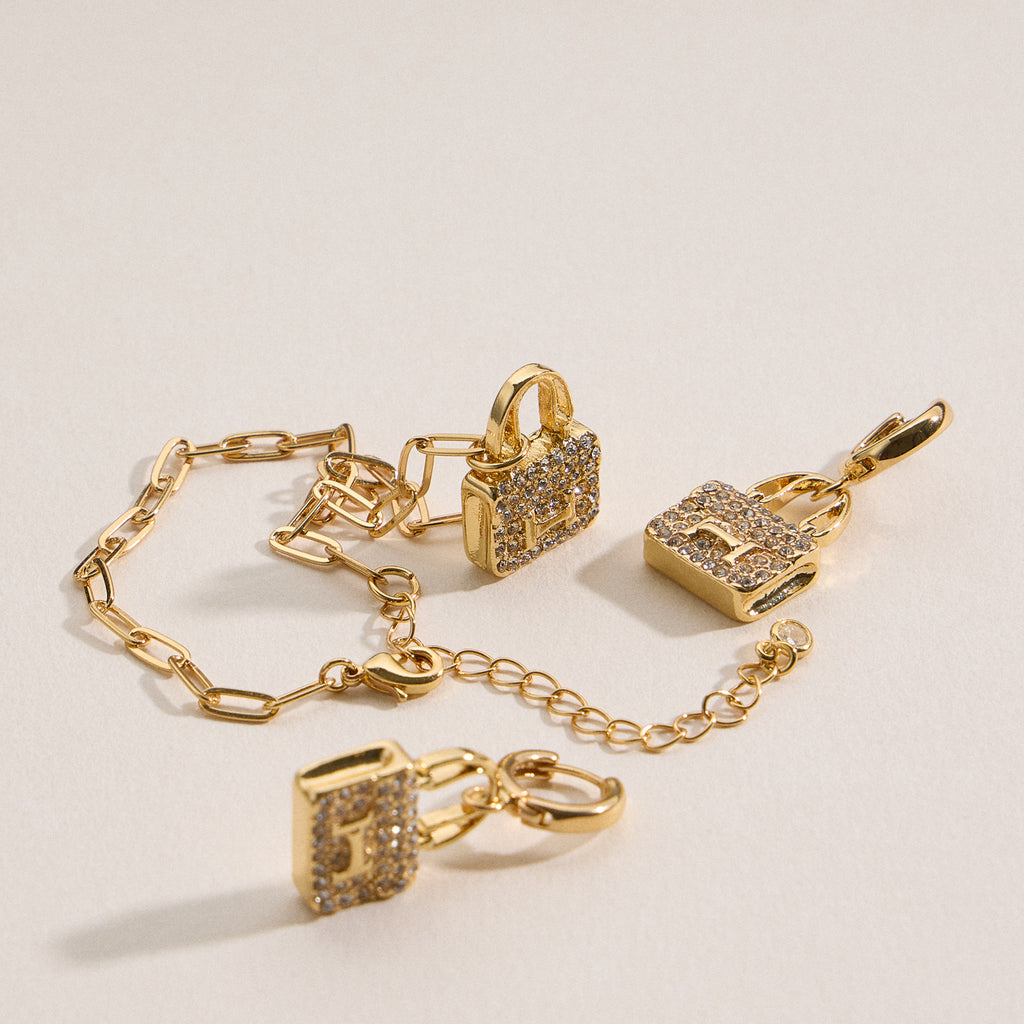 Adjustable Gold Chain Bracelet with Crystal Bag Charm