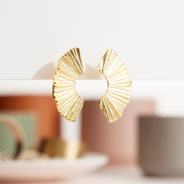 Textured Gold Fan Hoop Earrings