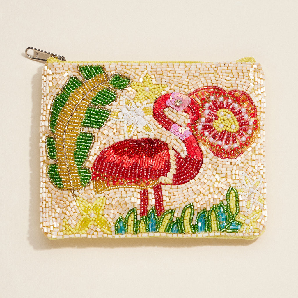 Beaded Flamingo Coin Purse – Tropical Embellished Zip Pouch