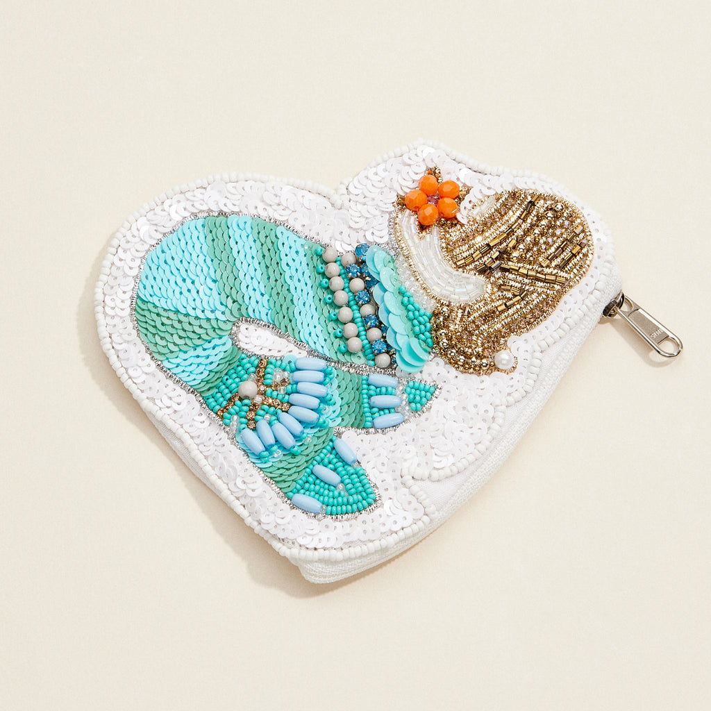 Beaded Mermaid Heart Coin Purse – Sequin Embellished Zip Pouch