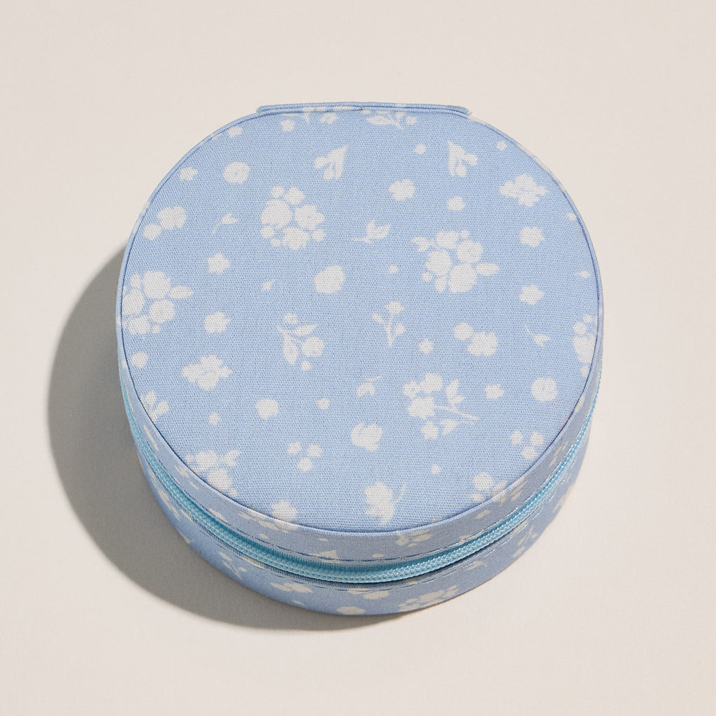 Blue Floral Cotton Travel Jewelry Case
