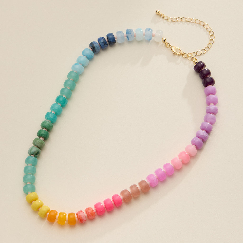 Colorful Beaded Necklace with Gold Clasp Trendy Statement Jewelry